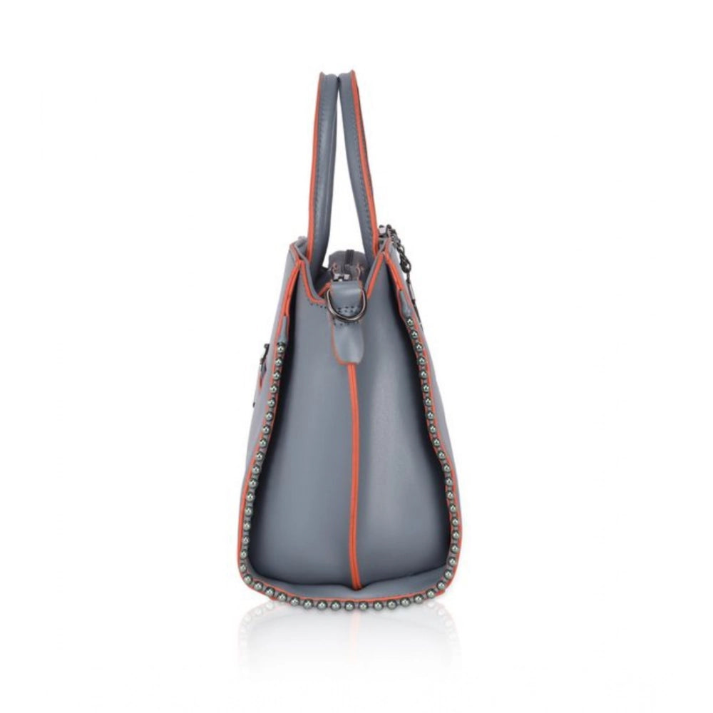 Women'S Faux Leather Metal Beads Handbag (Grey)