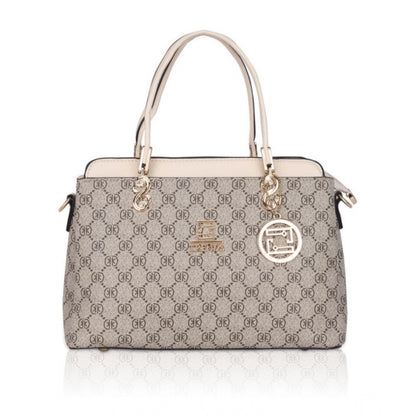 Women's Faux Leather Printed Handbag (Beige)