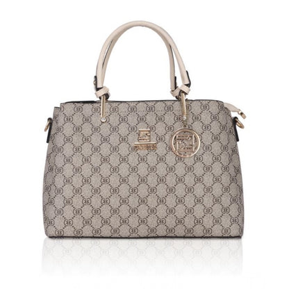 Women's Faux Leather Printed Handbag (Beige)