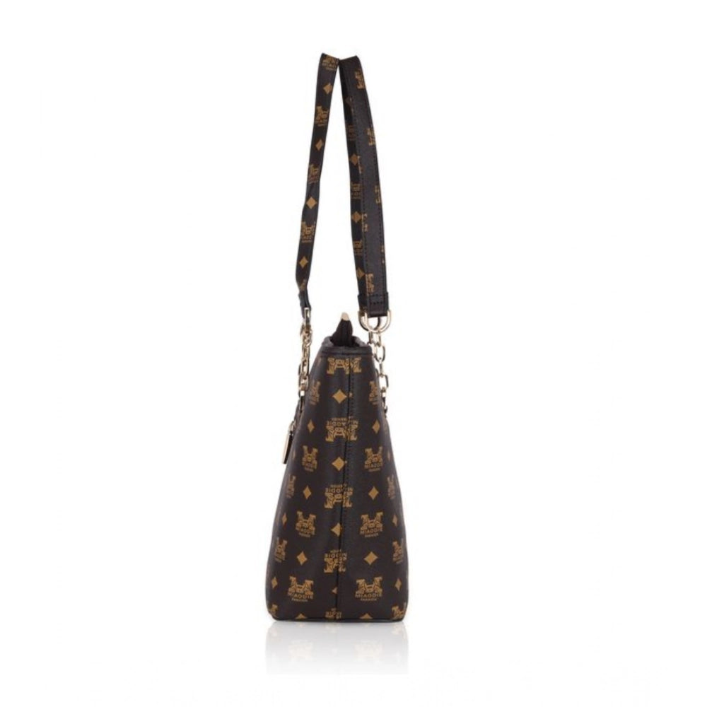 Women's Faux Leather Printed Tote Bag (Brown)