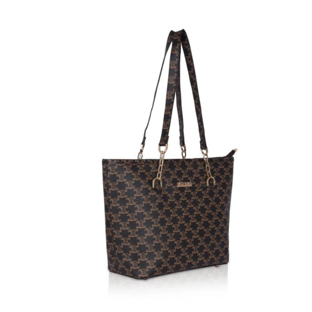 Women's Faux Leather Printed Tote Bag (Brown)
