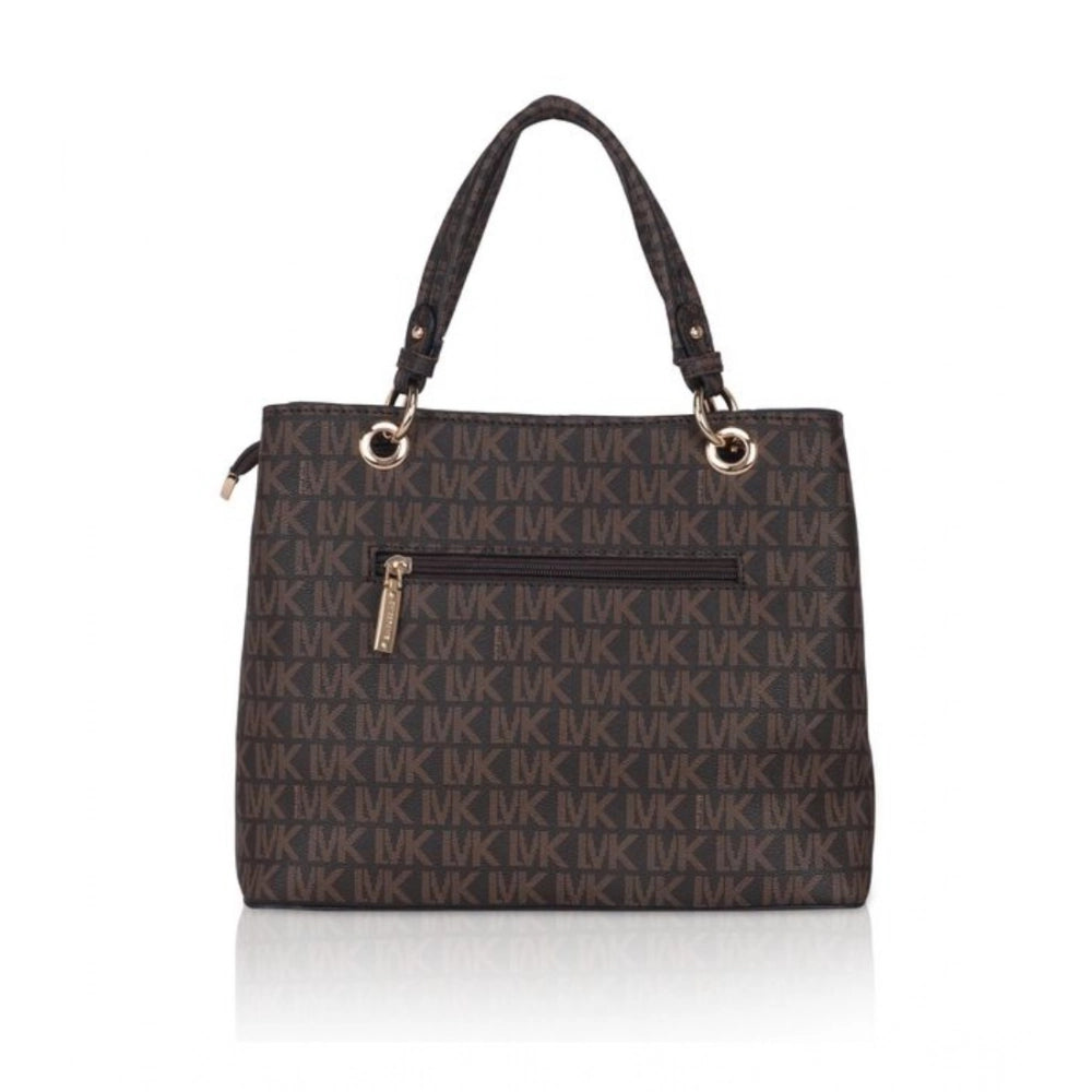 Women's Faux Leather Printed Handheld Bag (Brown)