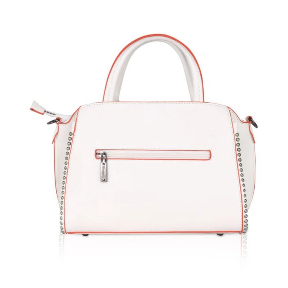 Women'S Faux Leather Metal Beads Handbag (White)