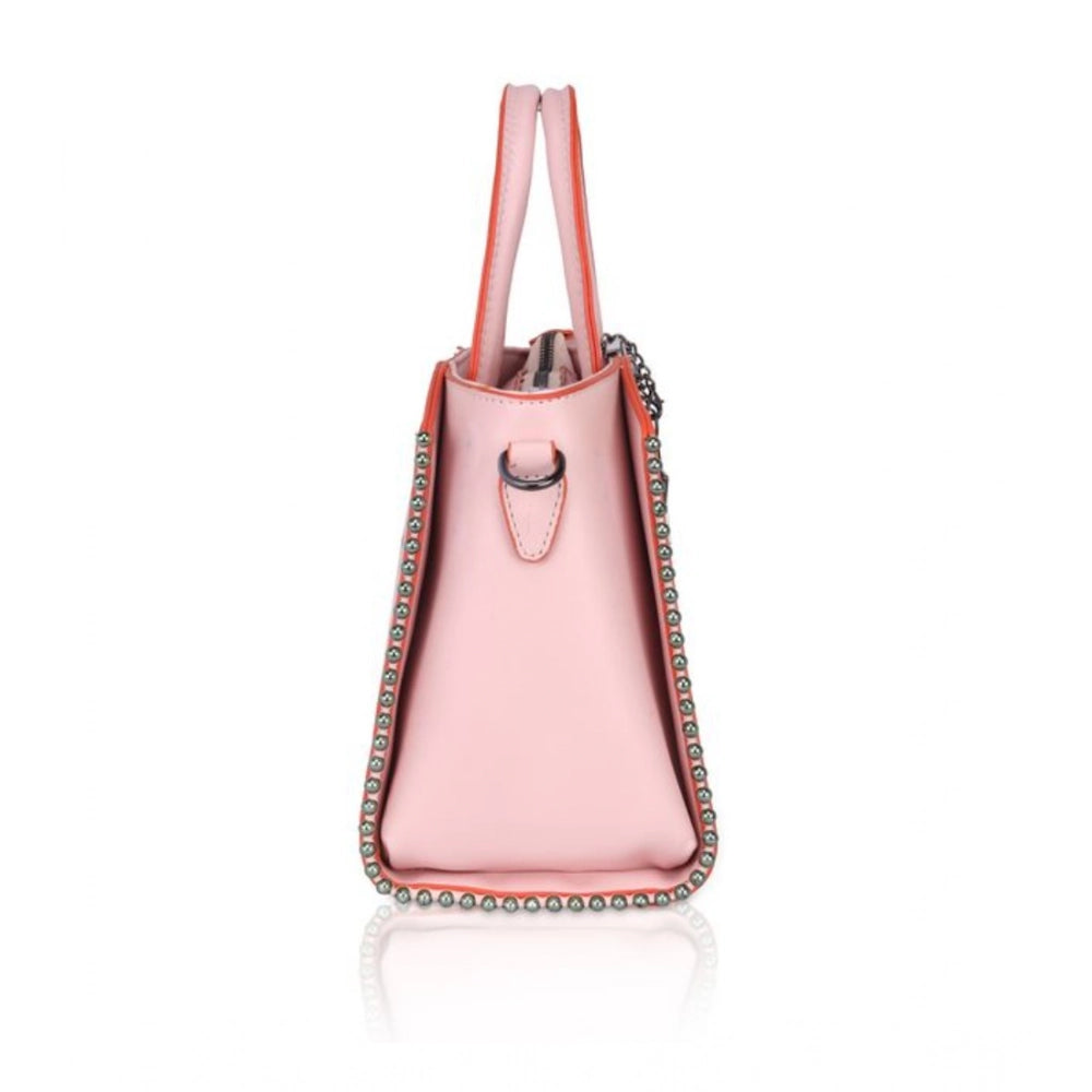 Women'S Faux Leather Metal Beads Handbag (Pink)