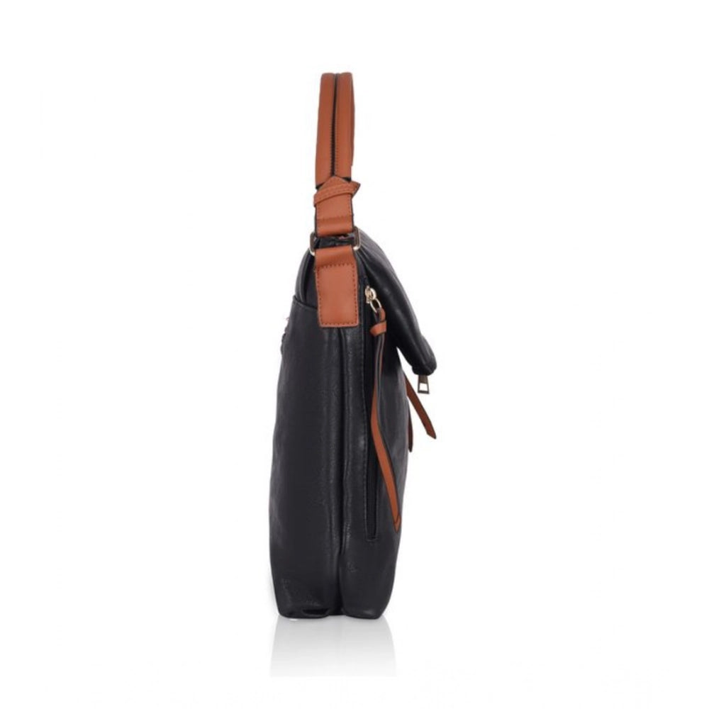 Women's Faux Leather Solid Sling Bag (Black)