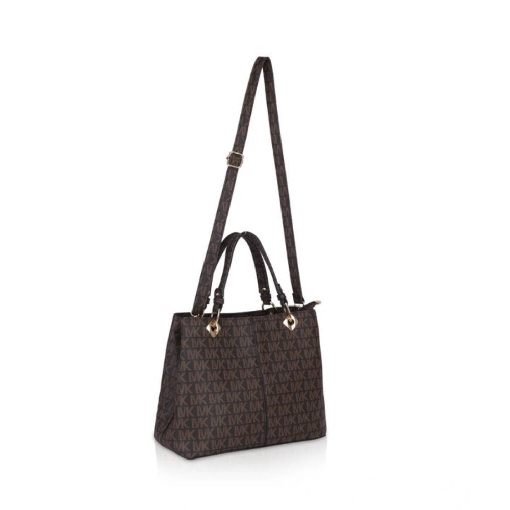 Women's Faux Leather Printed Handheld Bag (Brown)