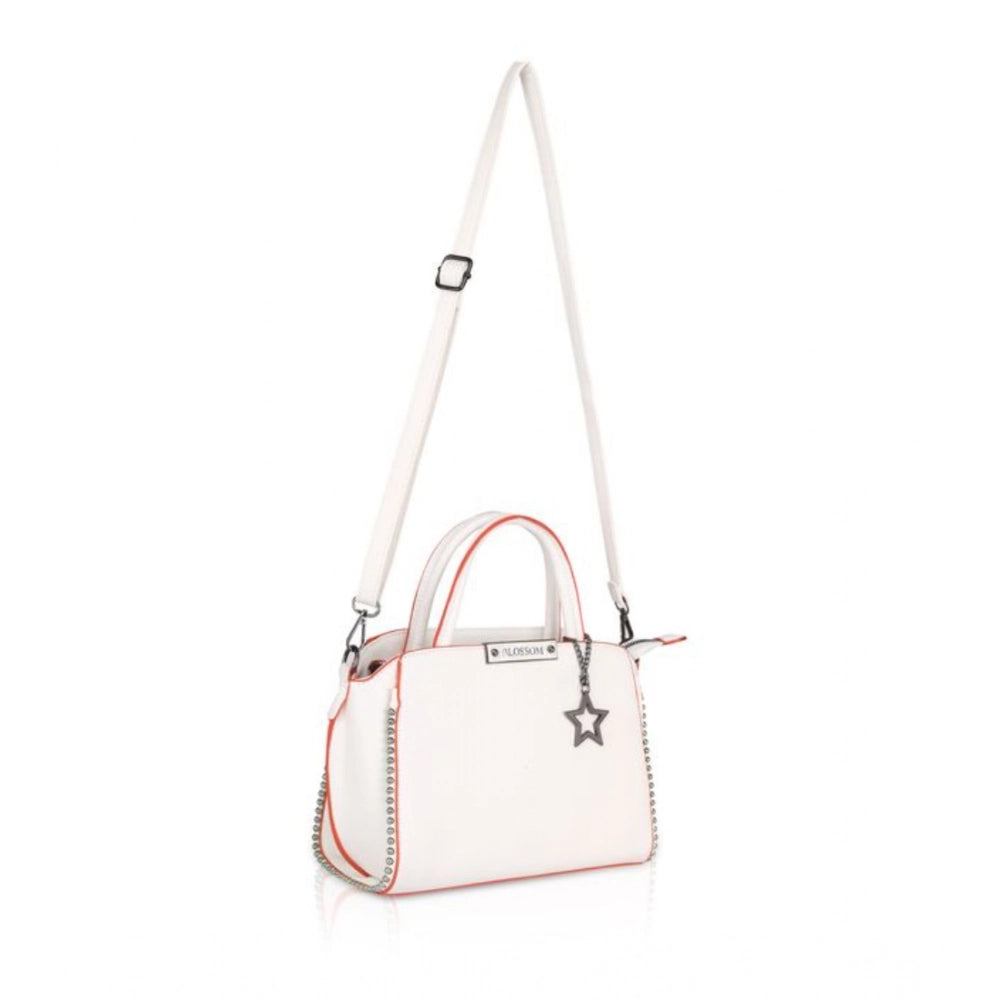Women'S Faux Leather Metal Beads Handbag (White)