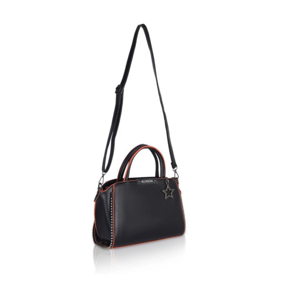Women'S Faux Leather Metal Beads Handbag (Black)