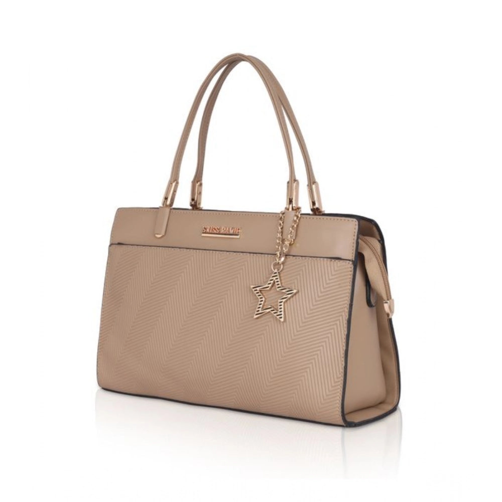 Women's Faux Leather Textured Adjustable Long Belt Handbag (Khaki)