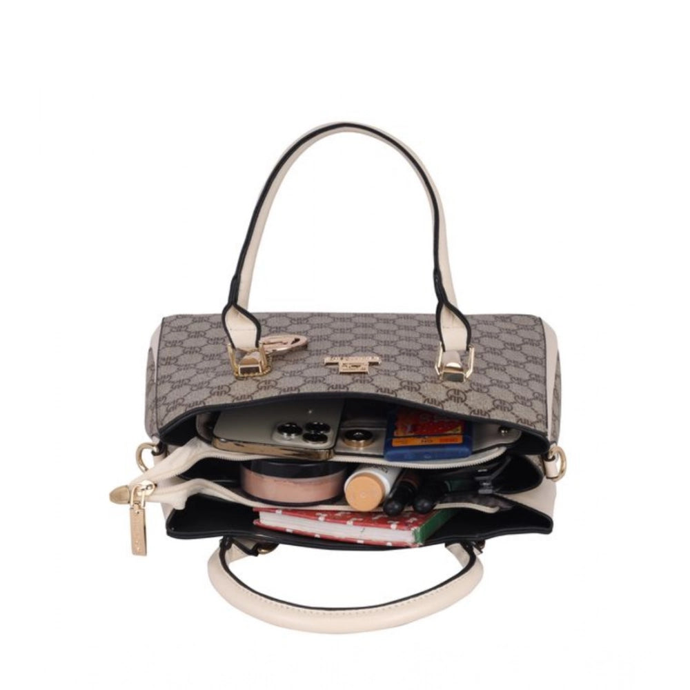 Women'S Faux Leather Printed Handbag (Beige)