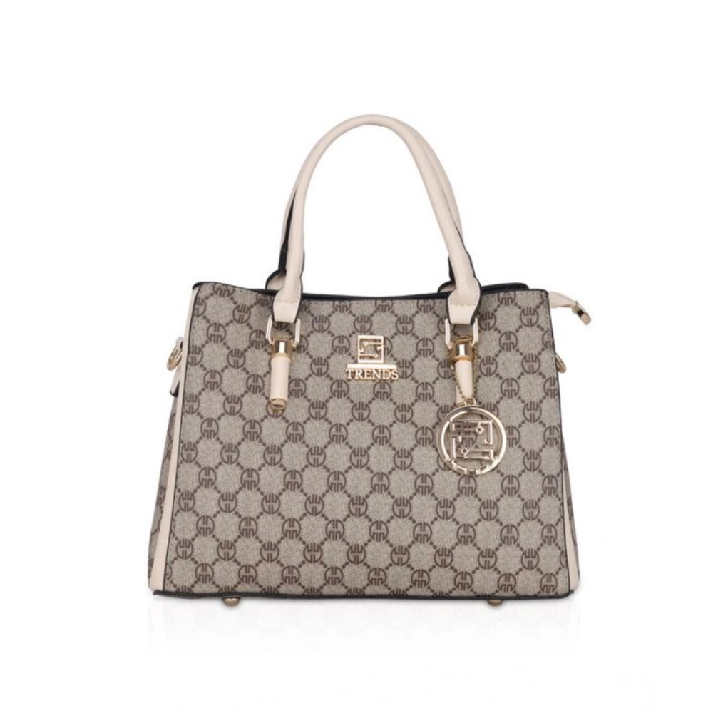 Women'S Faux Leather Printed Handbag (Beige)