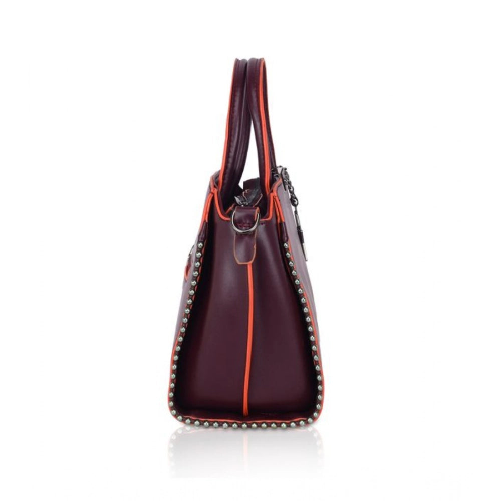 Women'S Faux Leather Metal Beads Handbag (Wine Red)