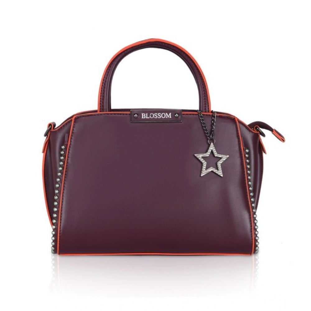 Women'S Faux Leather Metal Beads Handbag (Wine Red)