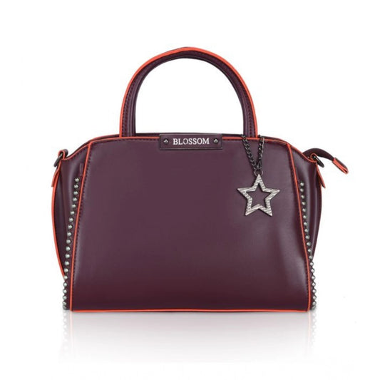 Women'S Faux Leather Metal Beads Handbag (Wine Red)