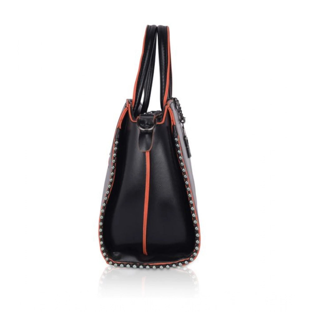 Women'S Faux Leather Metal Beads Handbag (Black)