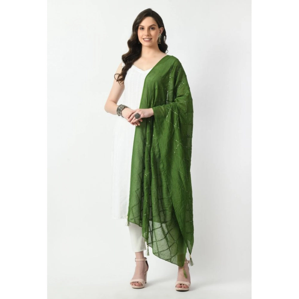 Women's Chanderi Self Design Dupatta (Mehandi, Length: Free Size)