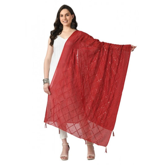 Women'S Chanderi Self Design Dupatta (Maroon, Length: Free Siz