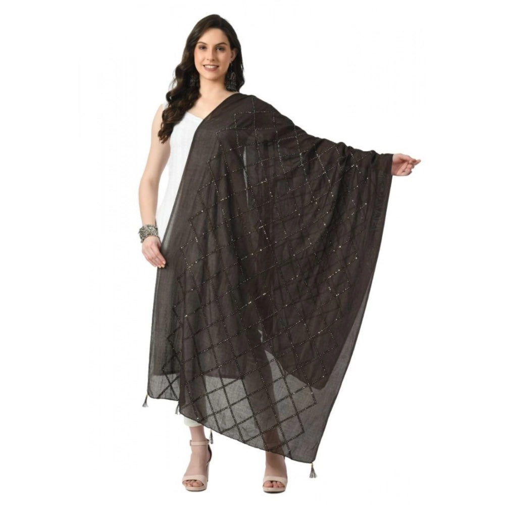 Women'S Chanderi Self Design Dupatta (Dark Browm, Length: Free