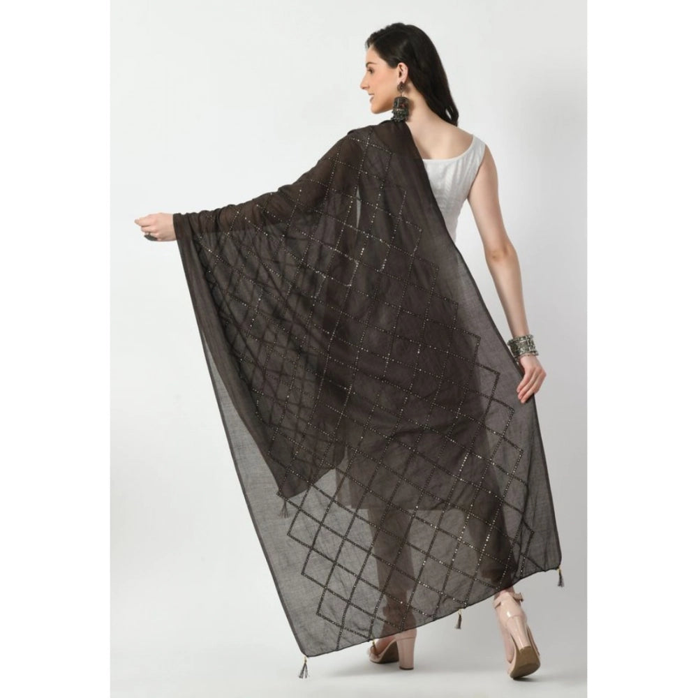 Women'S Chanderi Self Design Dupatta (Dark Browm, Length: Free