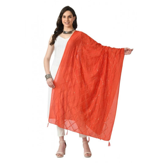 Women'S Chanderi Self Design Dupatta (Orange, Length: Free Siz