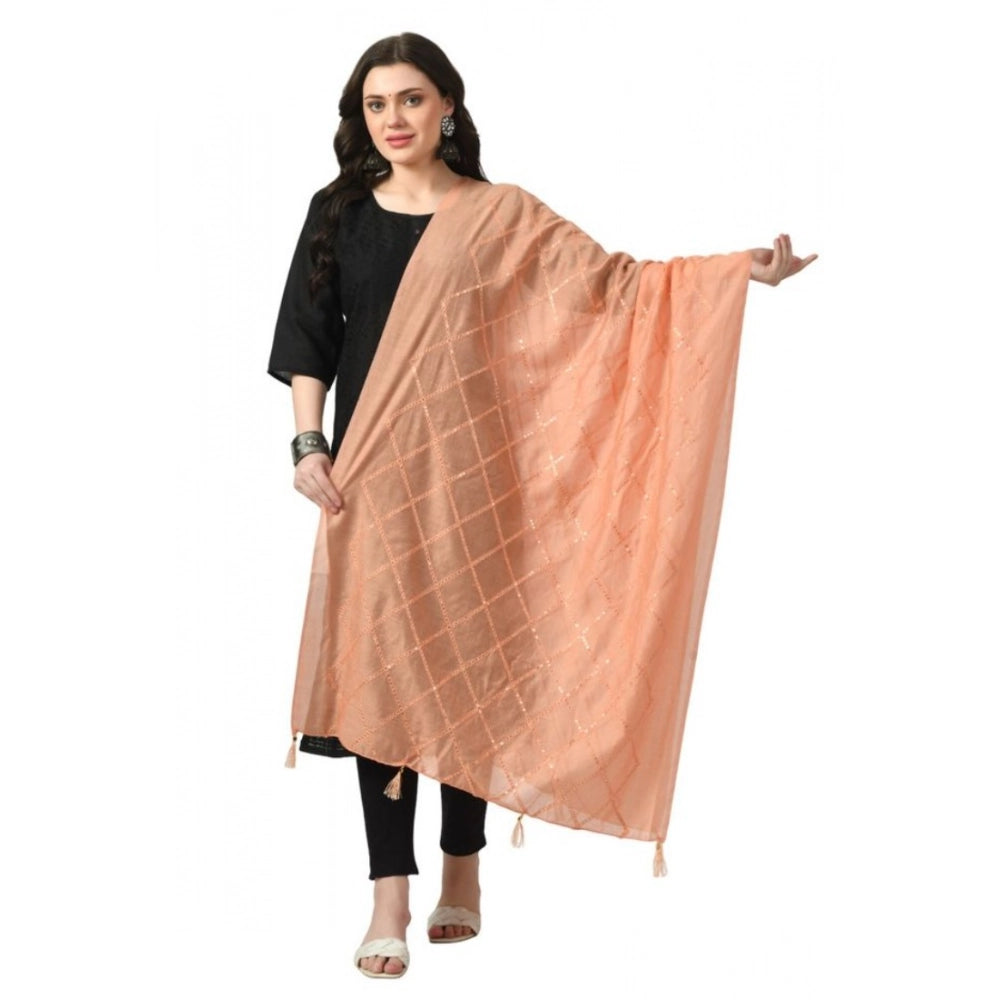 Women'S Chanderi Self Design Dupatta (Peach, Length: Free Size
