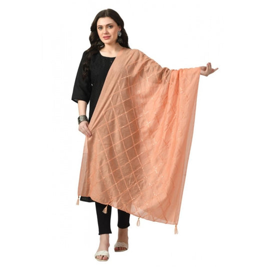 Women'S Chanderi Self Design Dupatta (Peach, Length: Free Size