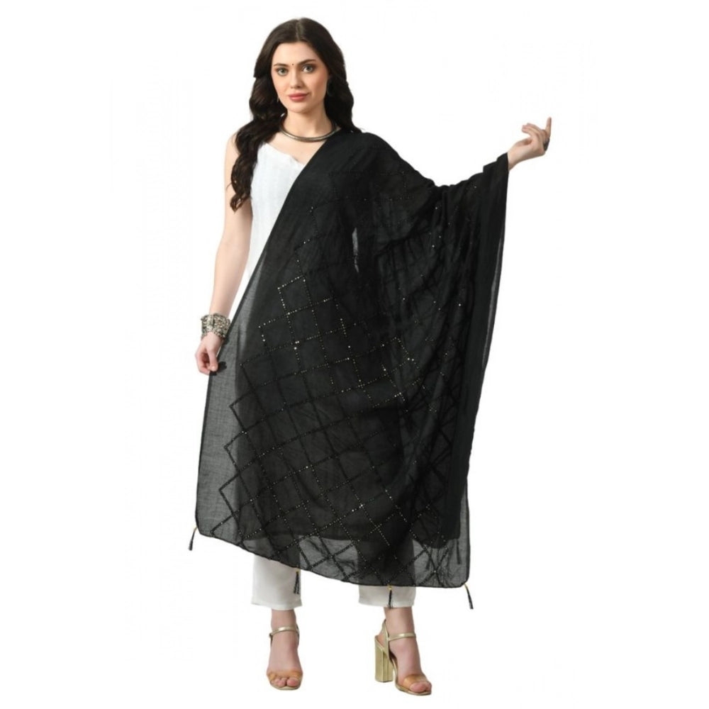 Women'S Chanderi Self Design Dupatta (Black, Length: Free Size