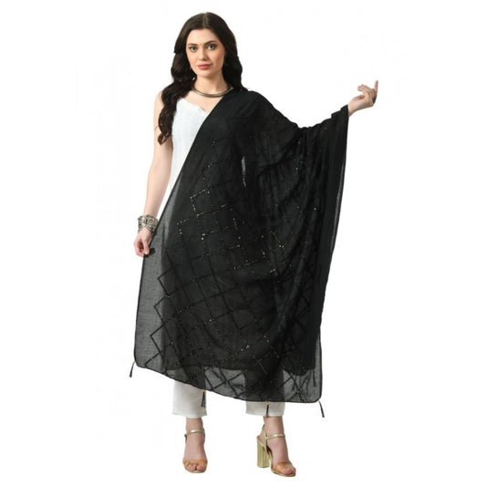 Women'S Chanderi Self Design Dupatta (Black, Length: Free Size