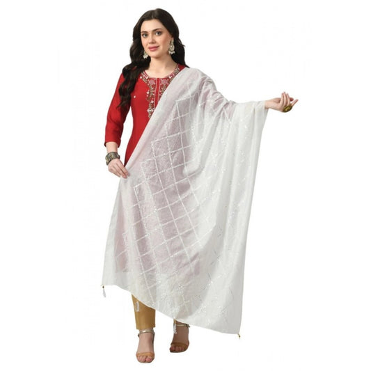 Women'S Chanderi Self Design Dupatta (White, Length: Free Size