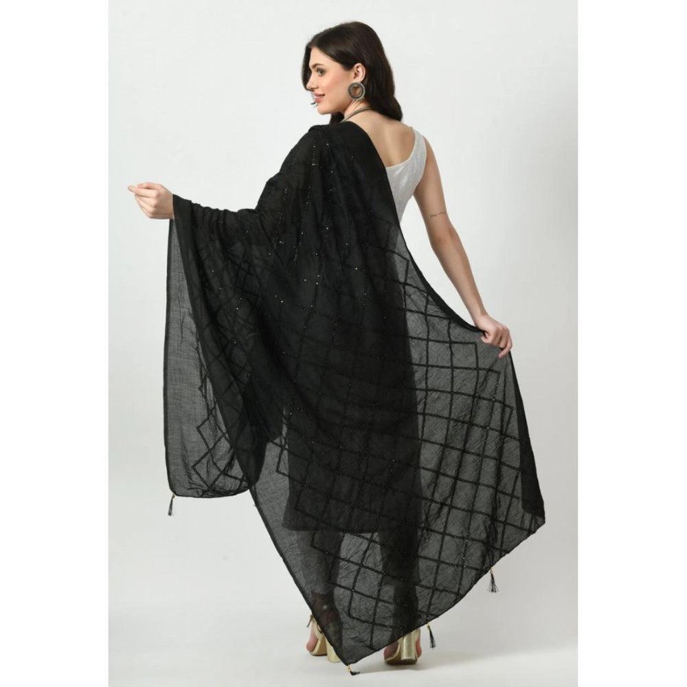 Women'S Chanderi Self Design Dupatta (Black, Length: Free Size