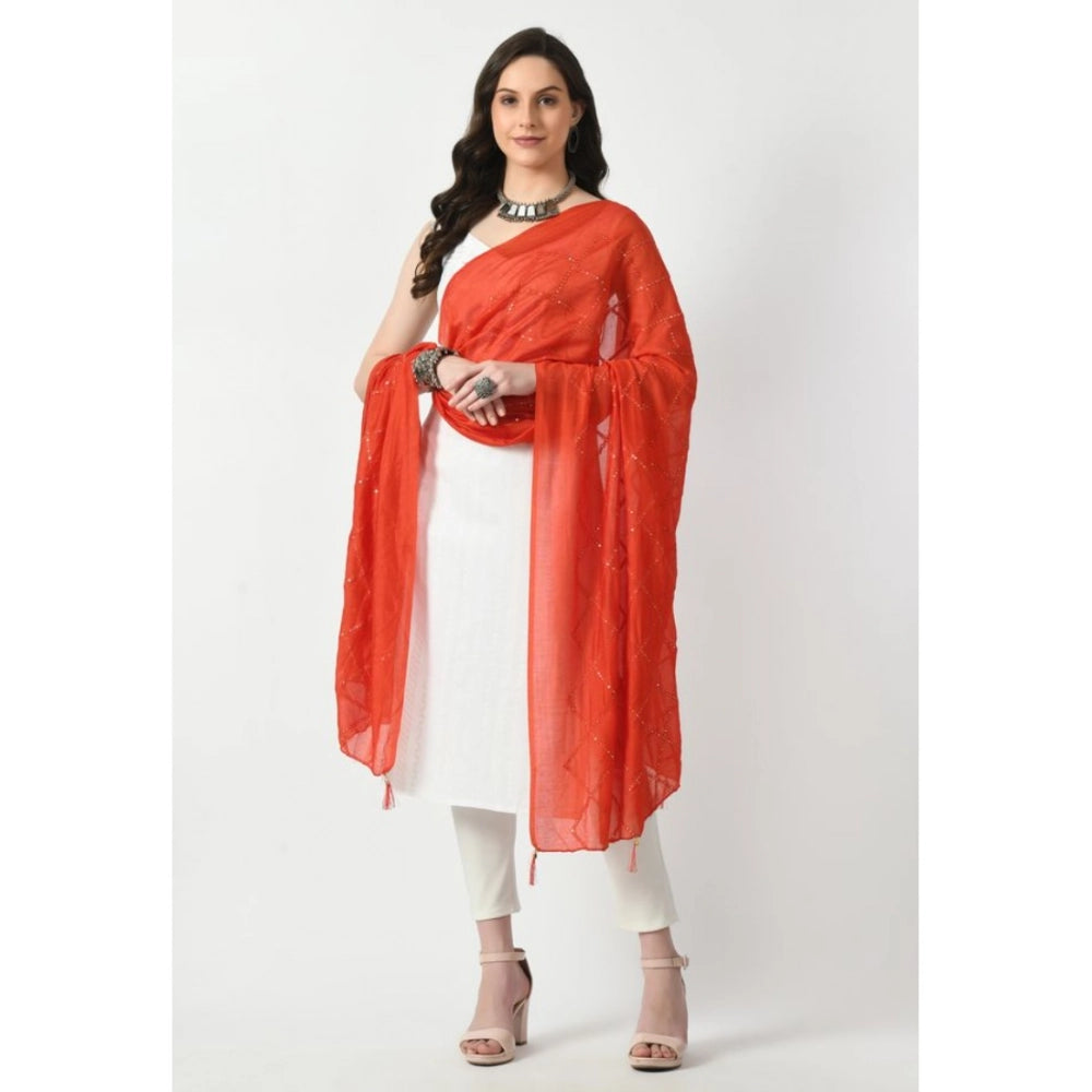 Women'S Chanderi Self Design Dupatta (Orange, Length: Free Siz