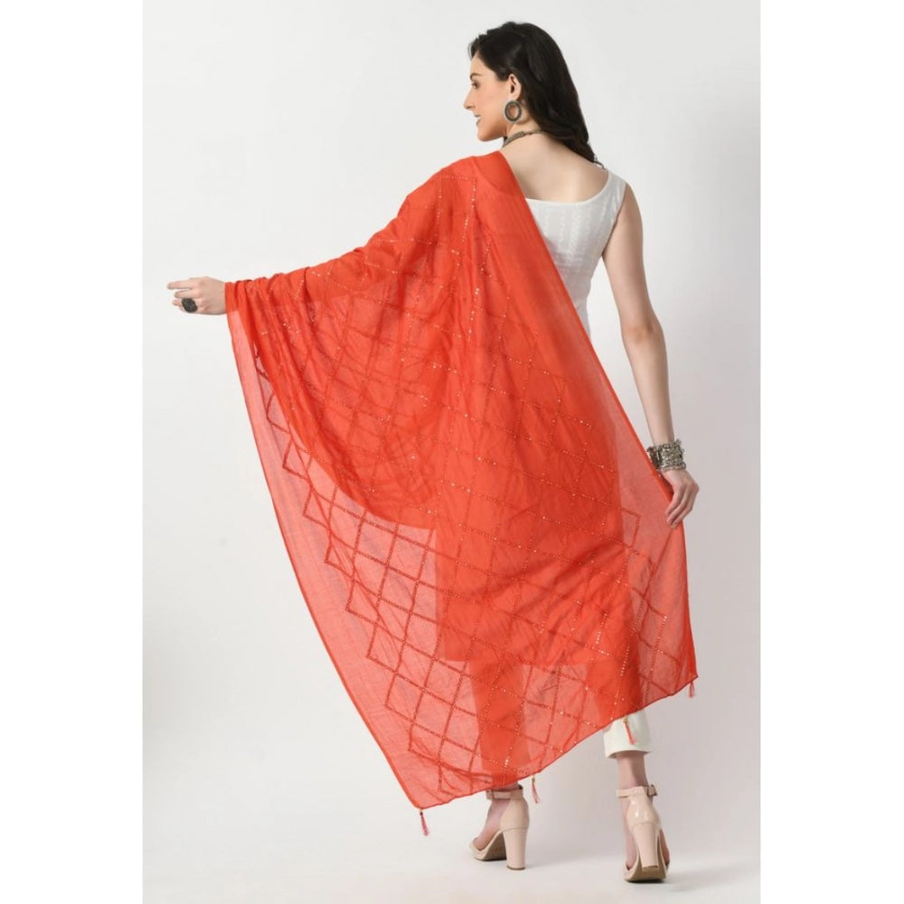 Women'S Chanderi Self Design Dupatta (Orange, Length: Free Siz