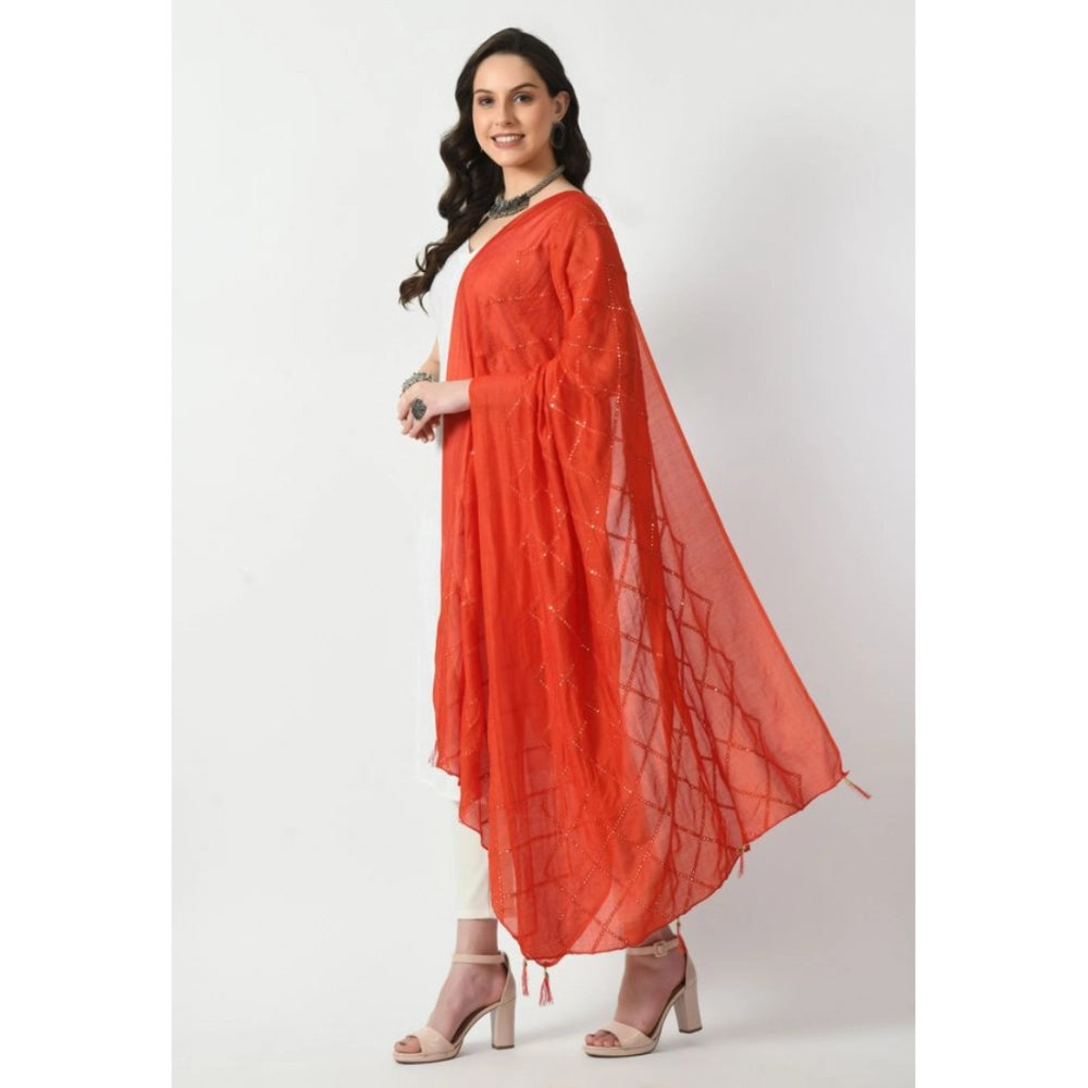 Women'S Chanderi Self Design Dupatta (Orange, Length: Free Siz
