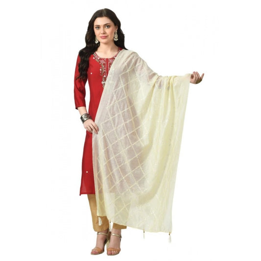 Women'S Chanderi Self Design Dupatta (Off White, Length: Free