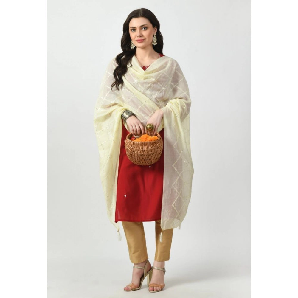 Women'S Chanderi Self Design Dupatta (Off White, Length: Free
