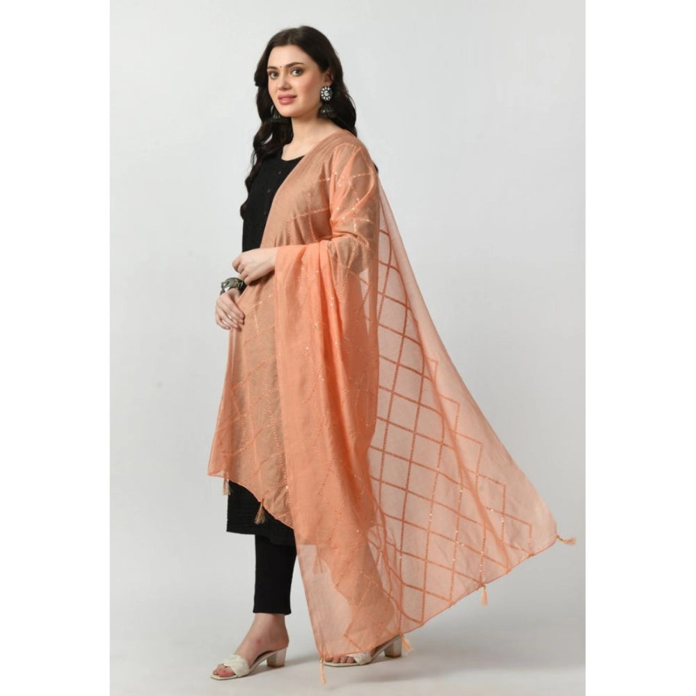 Women'S Chanderi Self Design Dupatta (Peach, Length: Free Size