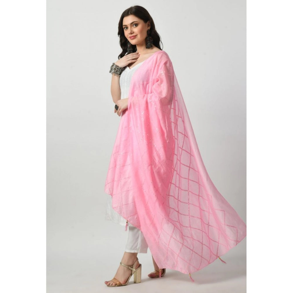 Women'S Chanderi Self Design Dupatta (Pink, Length: Free Size)