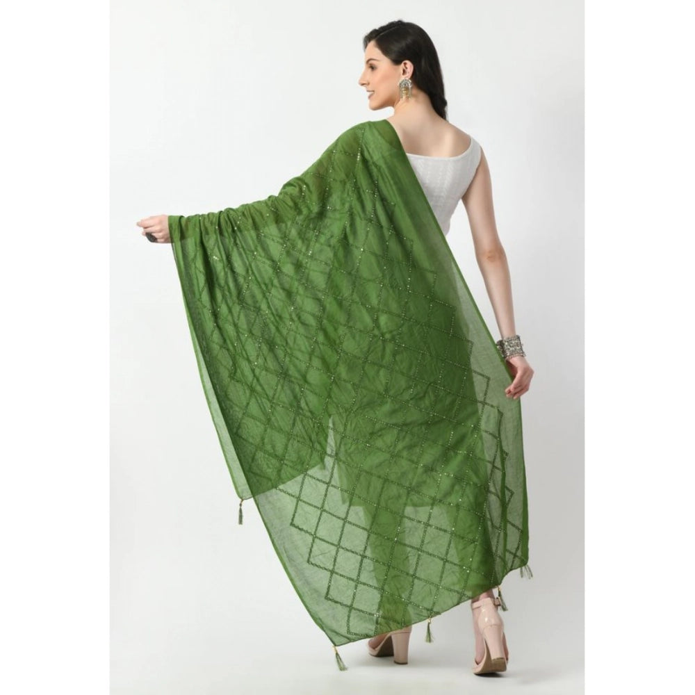 Women's Chanderi Self Design Dupatta (Mehandi, Length: Free Size)