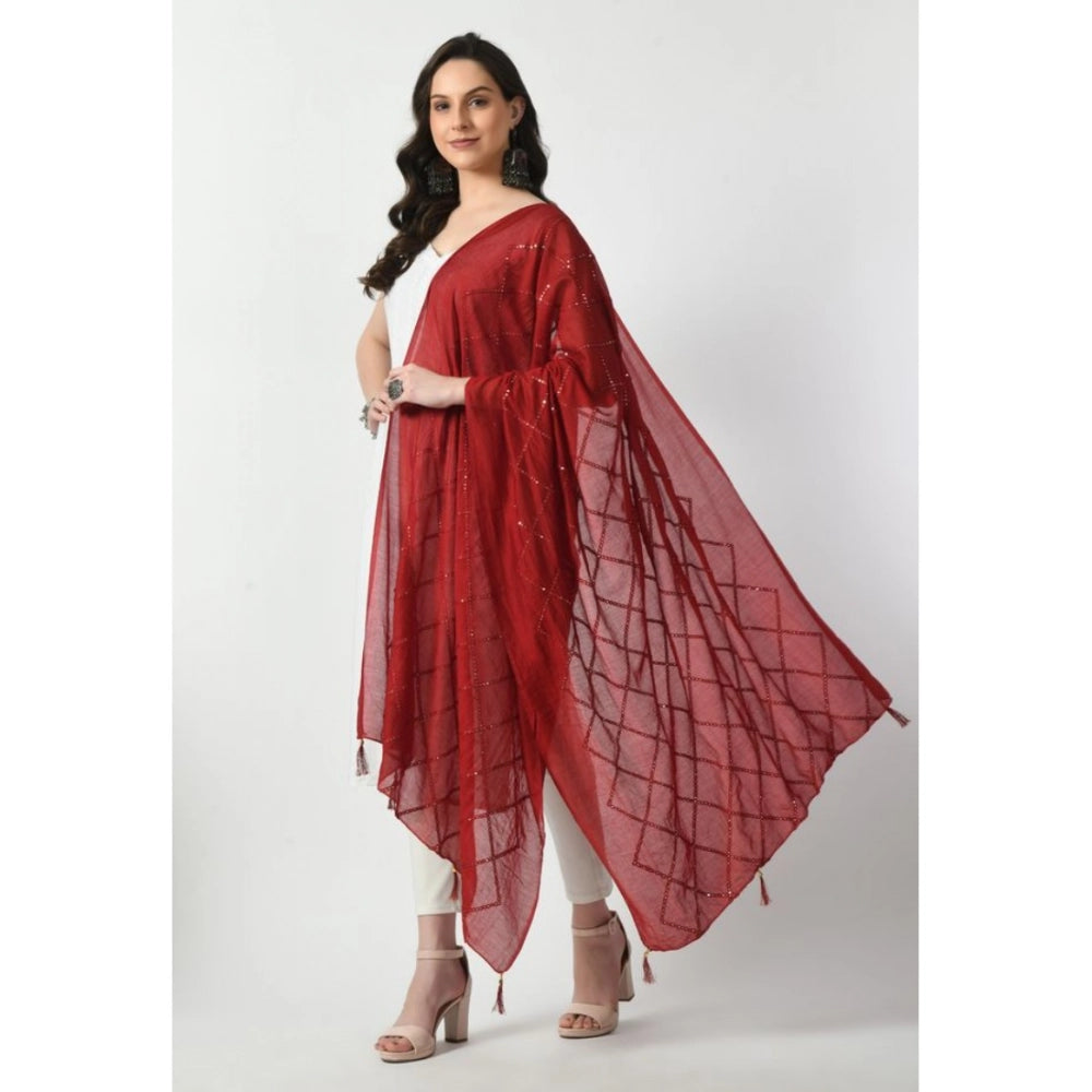 Women'S Chanderi Self Design Dupatta (Maroon, Length: Free Siz
