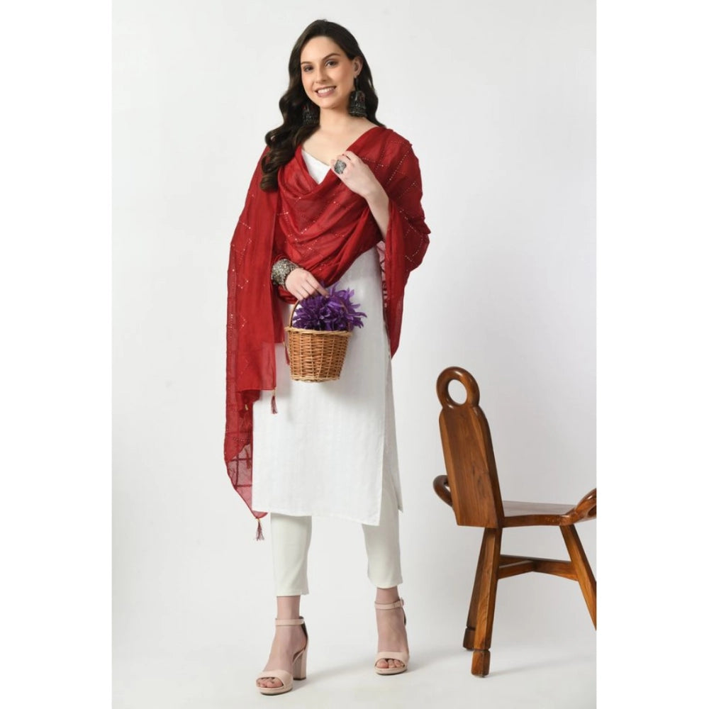 Women'S Chanderi Self Design Dupatta (Maroon, Length: Free Siz