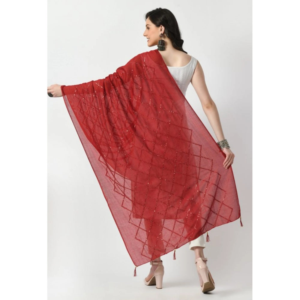Women'S Chanderi Self Design Dupatta (Maroon, Length: Free Siz