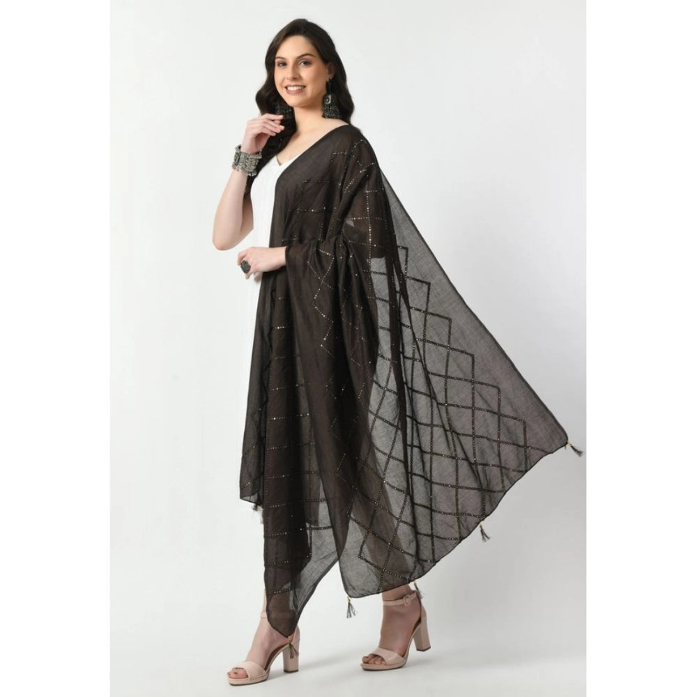 Women'S Chanderi Self Design Dupatta (Dark Browm, Length: Free