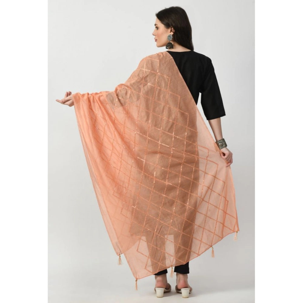 Women'S Chanderi Self Design Dupatta (Peach, Length: Free Size