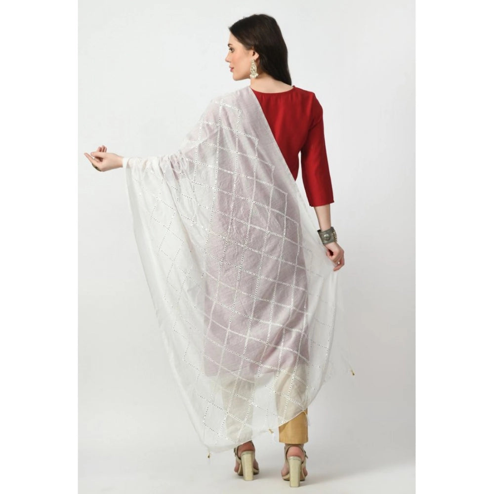 Women'S Chanderi Self Design Dupatta (White, Length: Free Size