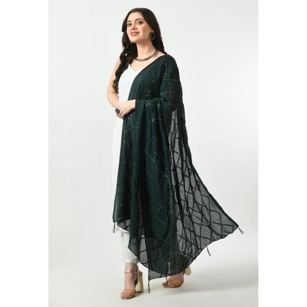 Women'S Chanderi Self Design Dupatta (Green, Length: Free Size