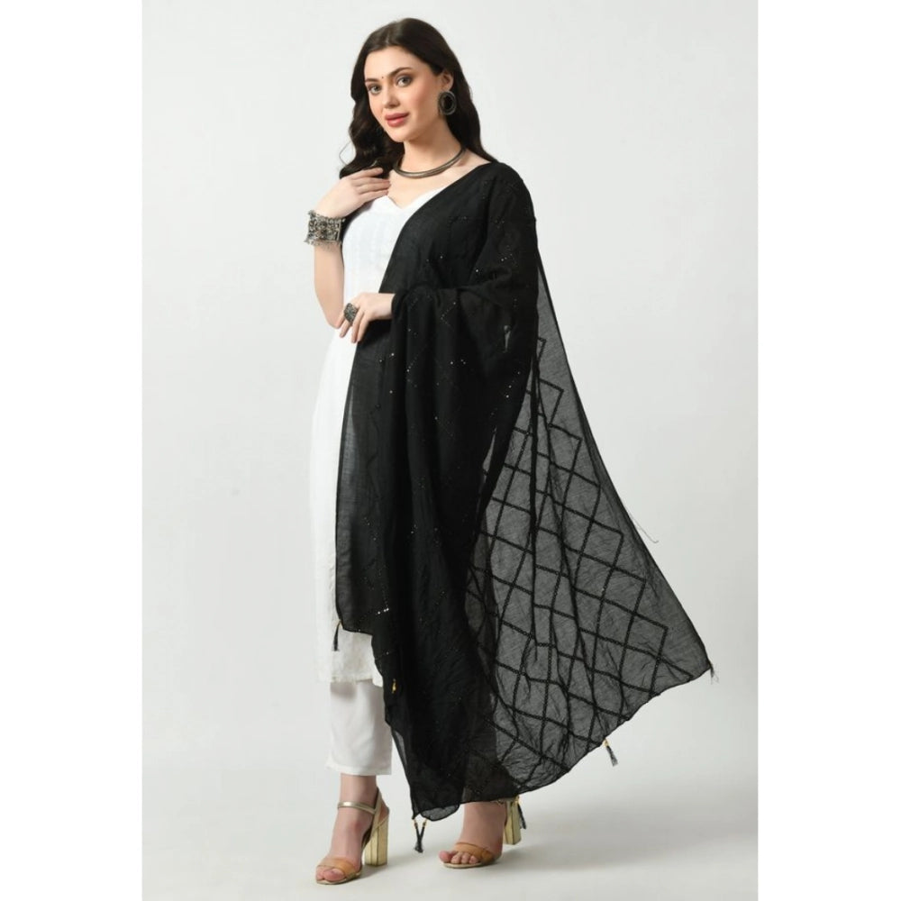 Women'S Chanderi Self Design Dupatta (Black, Length: Free Size
