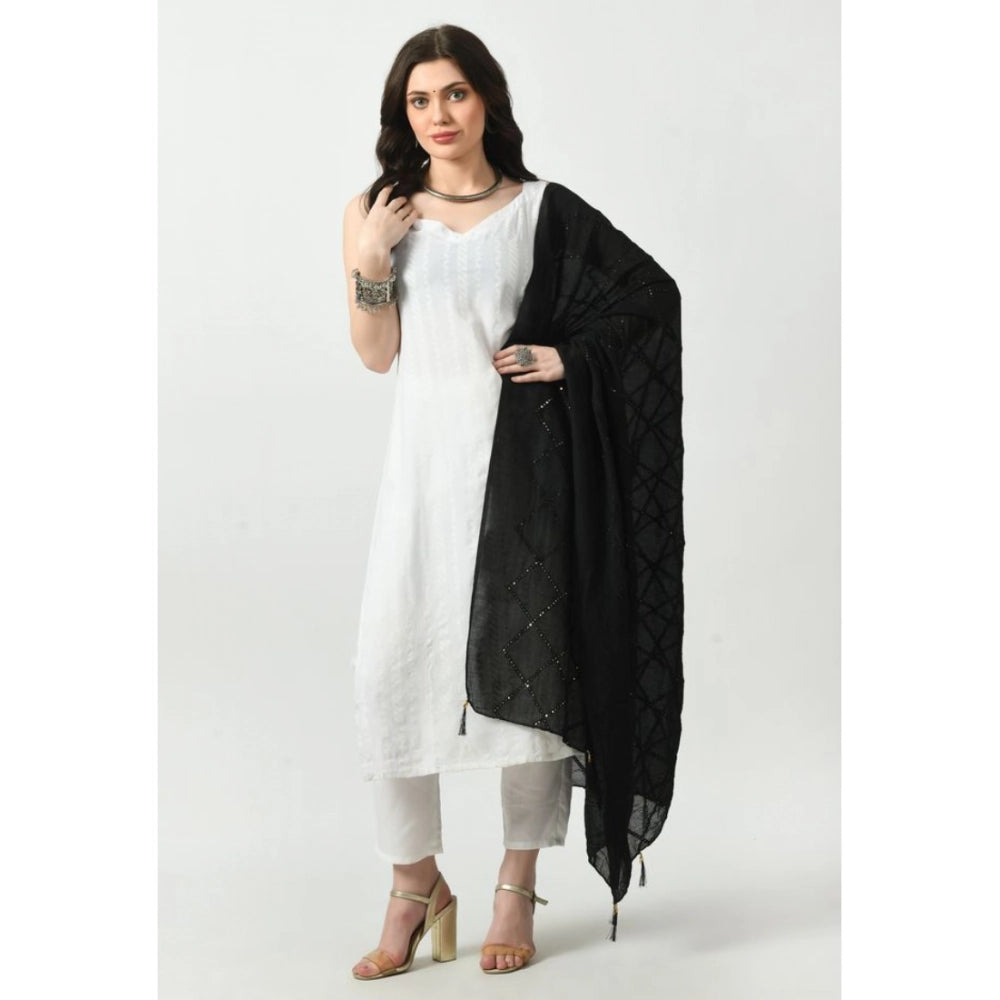 Women'S Chanderi Self Design Dupatta (Black, Length: Free Size