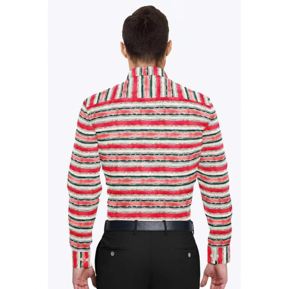 Men'S Cotton Blended Striped Full Sleeve Shirt (Red-White)
