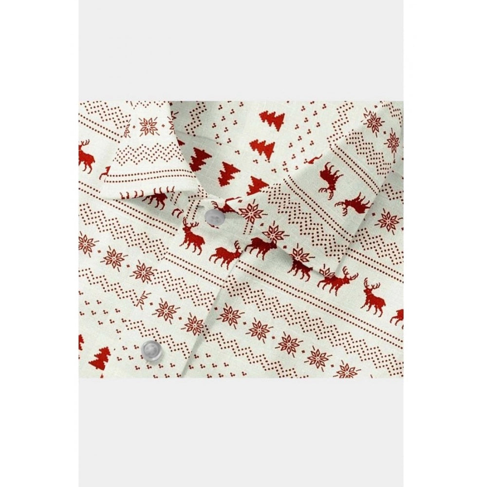 Men'S Cotton Blended Printed Full Sleeve Shirt (White-Red)