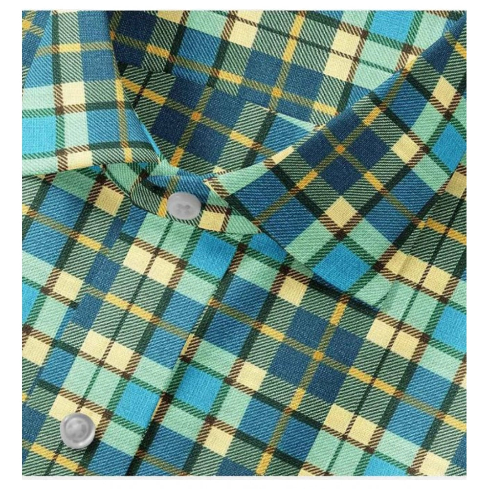 Men'S Cotton Blended Checked Full Sleeve Shirt (Green-Yellow)